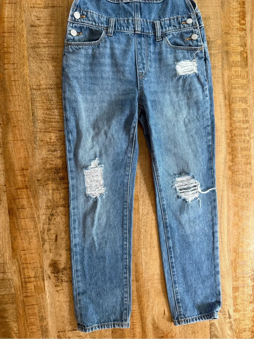 Old Navy Distressed Denim Overalls Girls L (10-12) Blue Adjustable Straps